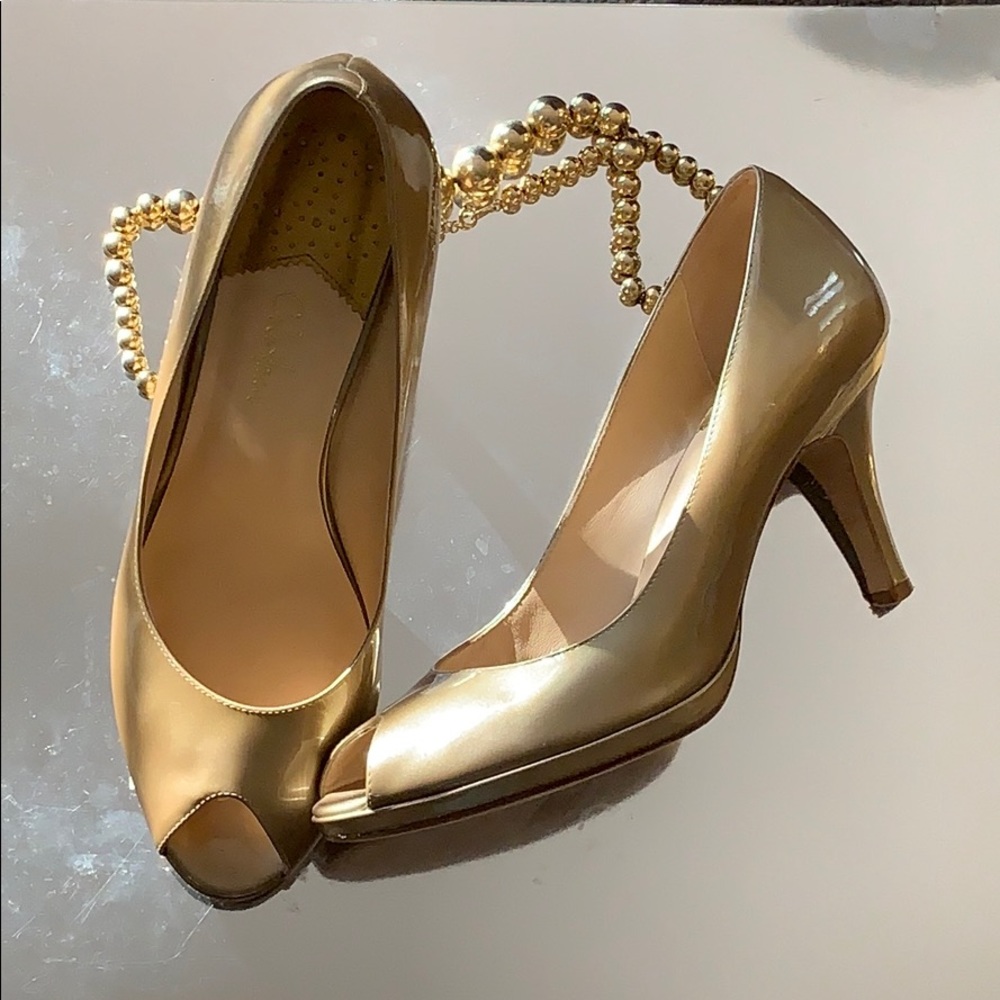 Cole Haan Nike Air Gold metallic Patent Pumps